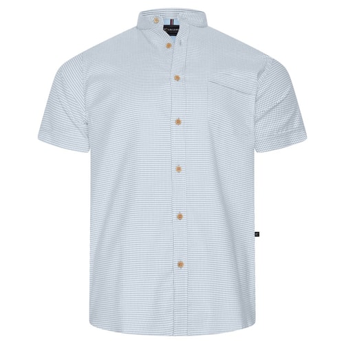 KAM Short Sleeve Mini Weave Grandad Shirt Bue